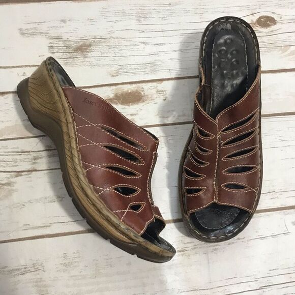 Josef Seibel Womens Sandals Size 38 Brown Leather Slip-on Open-Toe Padded Insole - Picture 1 of 11